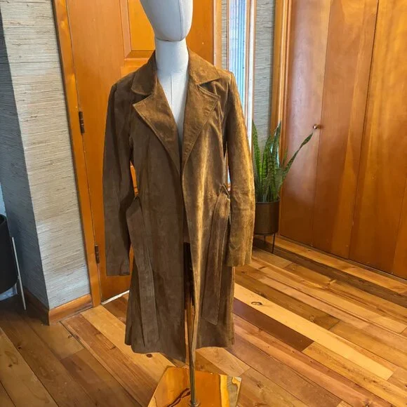 Express Brown Suede Trench Coat - Picture 2 of 6